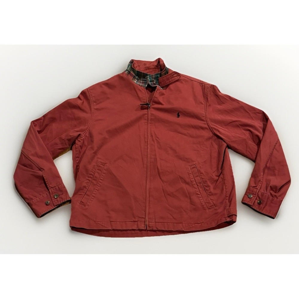 Vintage 90s Polo Ralph Lauren Harrington Jacket L Clay Red Plaid Detroit RRL